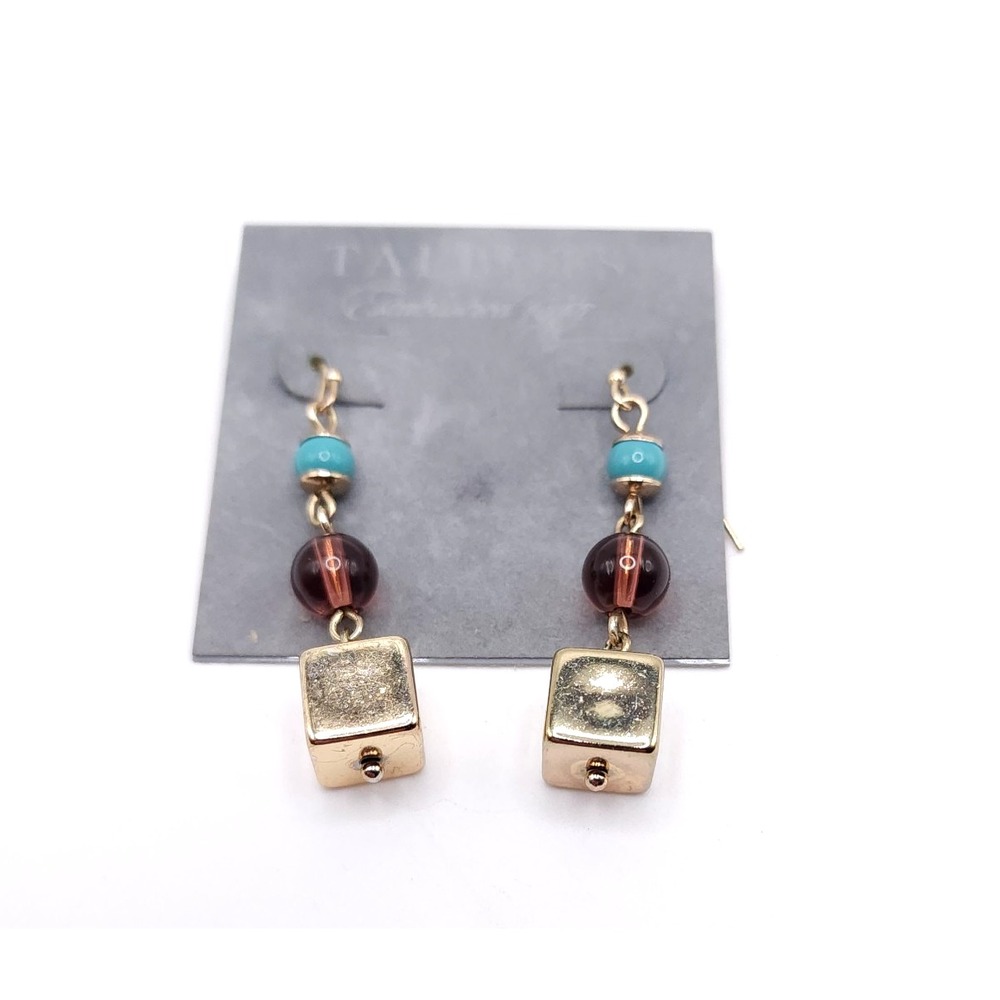 Talbots Beaded Dangle Earrings Gold Turquoise Purple NWT